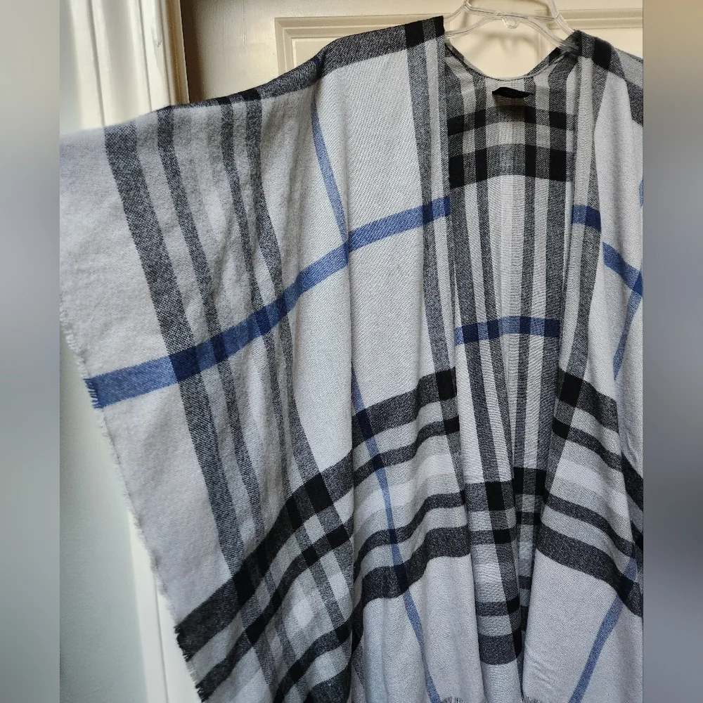 Lord & Taylor Plaid Ruana/ Poncho with Fringe